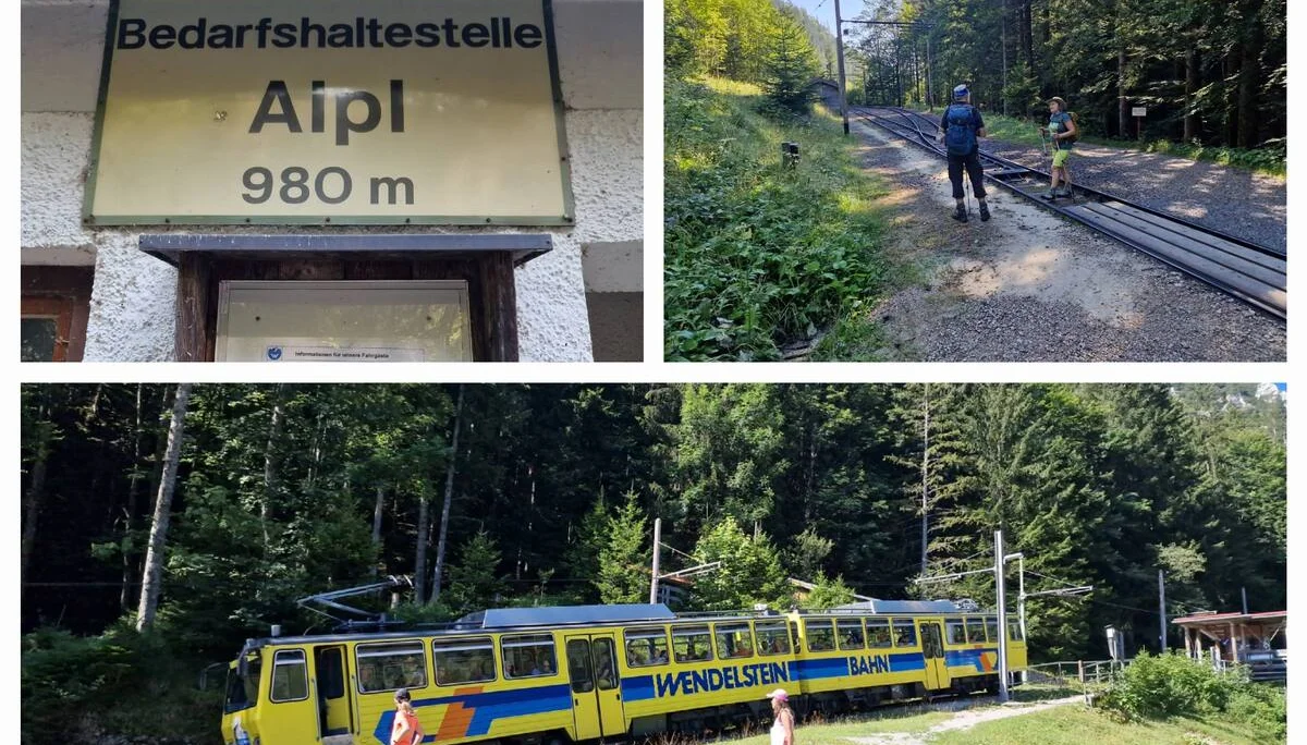 © (DAV Gangkofen) Zwei Teilnehmer wählten den Aufstieg von Aipl zur Mitteralm mit der Zahnradbahn