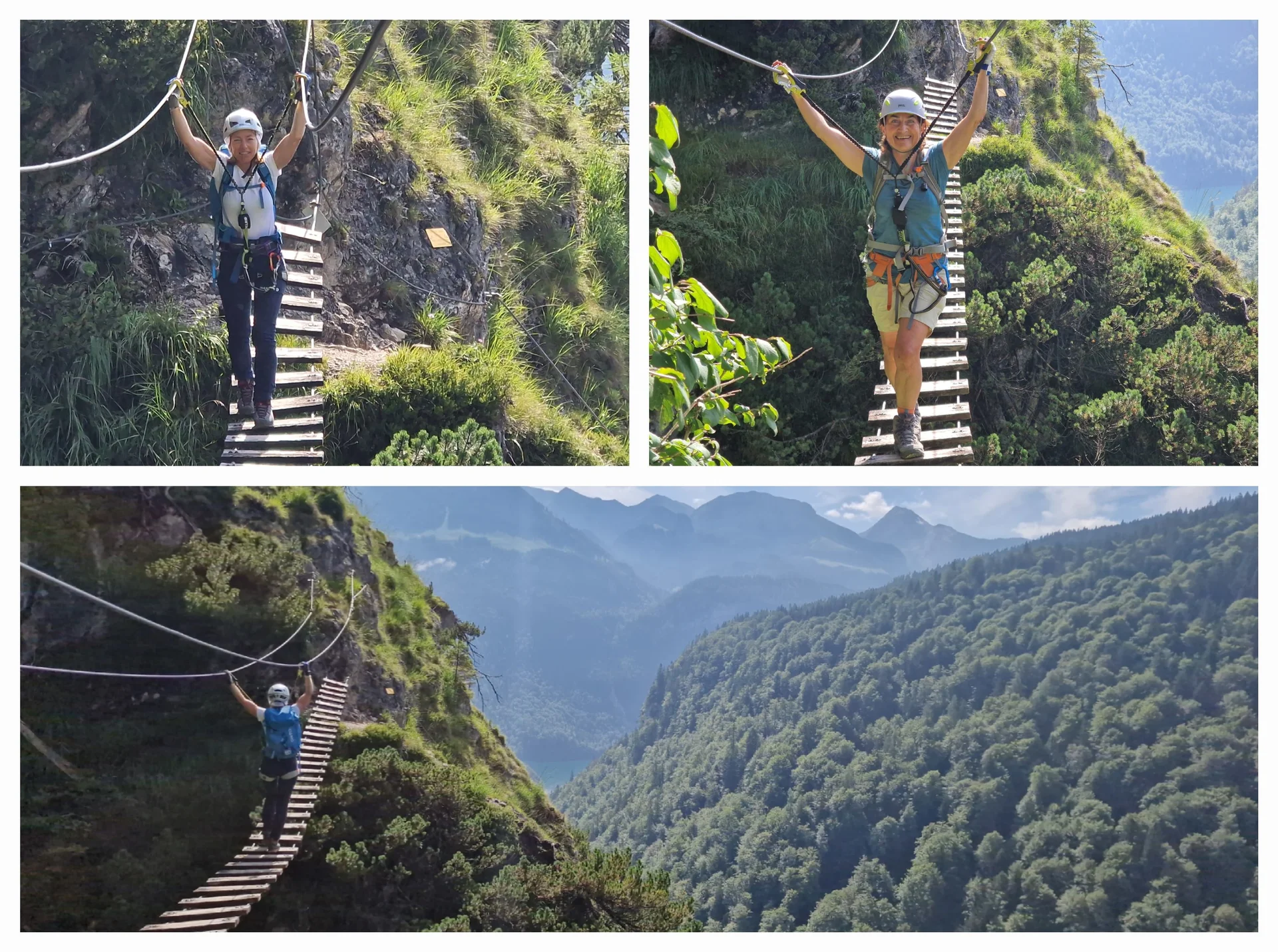 © (DAV Gangkofen) Auf der Hängebrücke, von dort mündet der schwierigere Klettersteig „Servus Steff" (D/E) ein