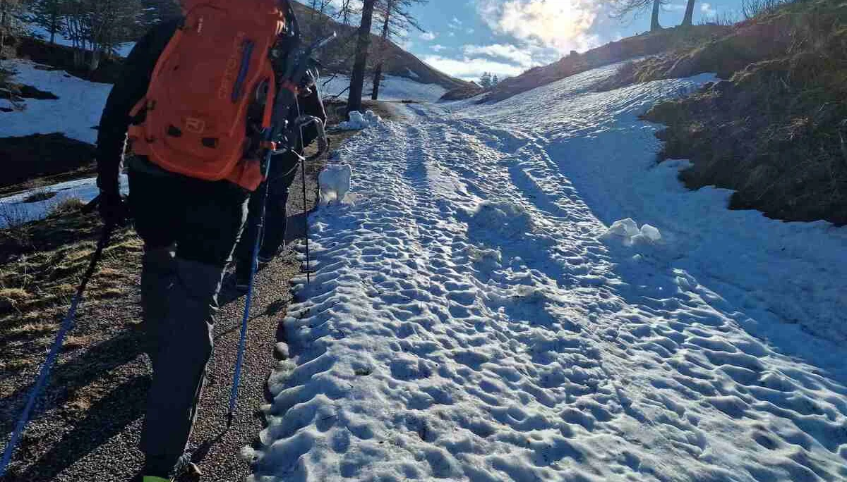 © Martin Götz (Fast 500 Höhenmeter ging es mit den Schneeschuhen am Rucksack bergauf)