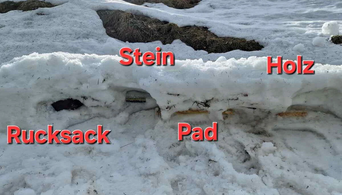 © (Martin Götz) Das waren die vier Gegenstände, die mittels Lawinensonden zu identifizieren waren