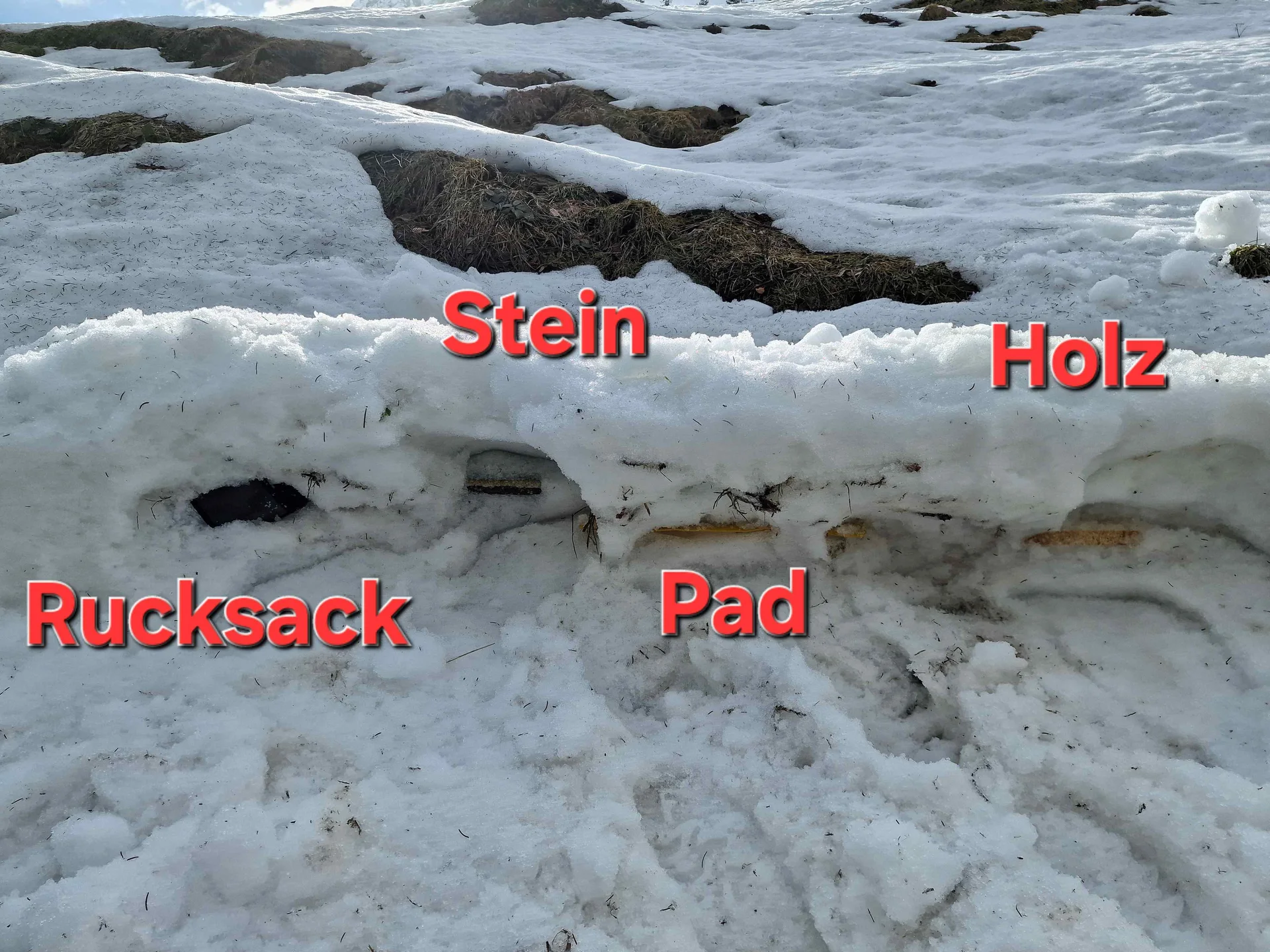 © (Martin Götz) Das waren die vier Gegenstände, die mittels Lawinensonden zu identifizieren waren