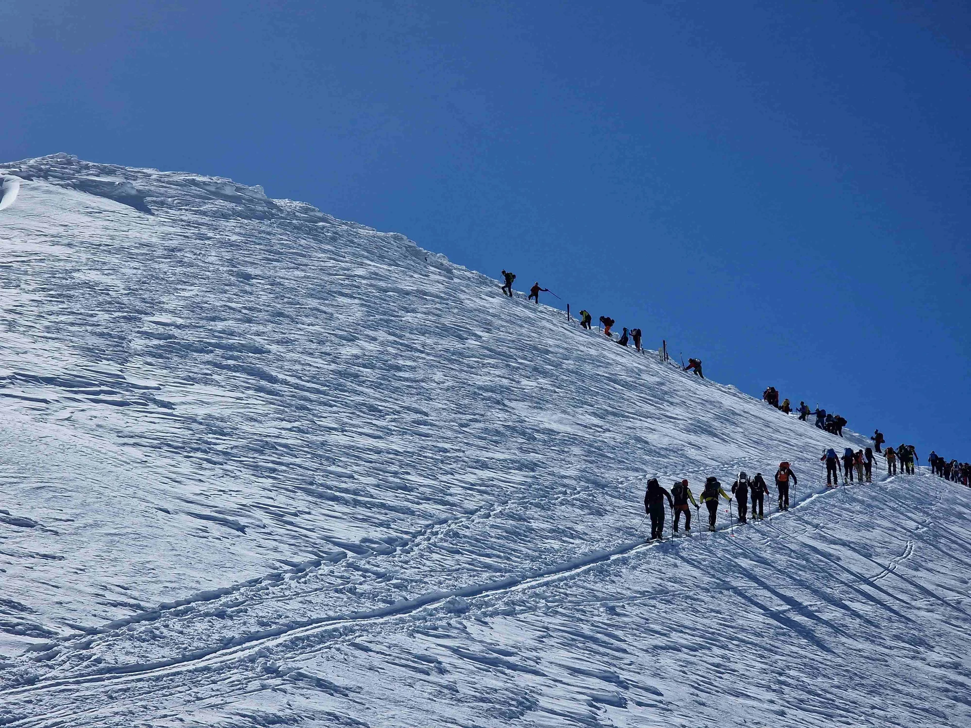 © (Martin Götz) Die italienische Tourengruppe im Aufstieg zum Gipfel