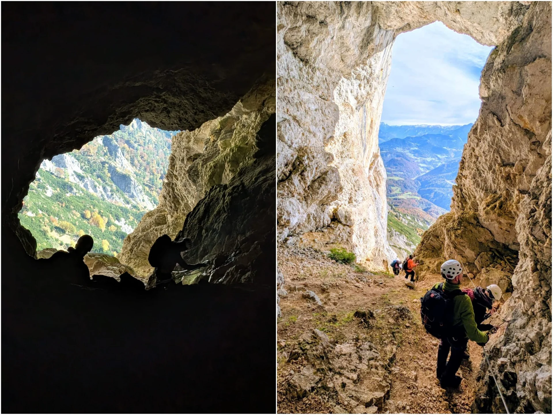Klettersteig Berchtesgadener Hochthron | © DAV Gangkofen\Martin Schmidt - Blick aus dem Mittaglochs – ohne und mit Beleuchtung