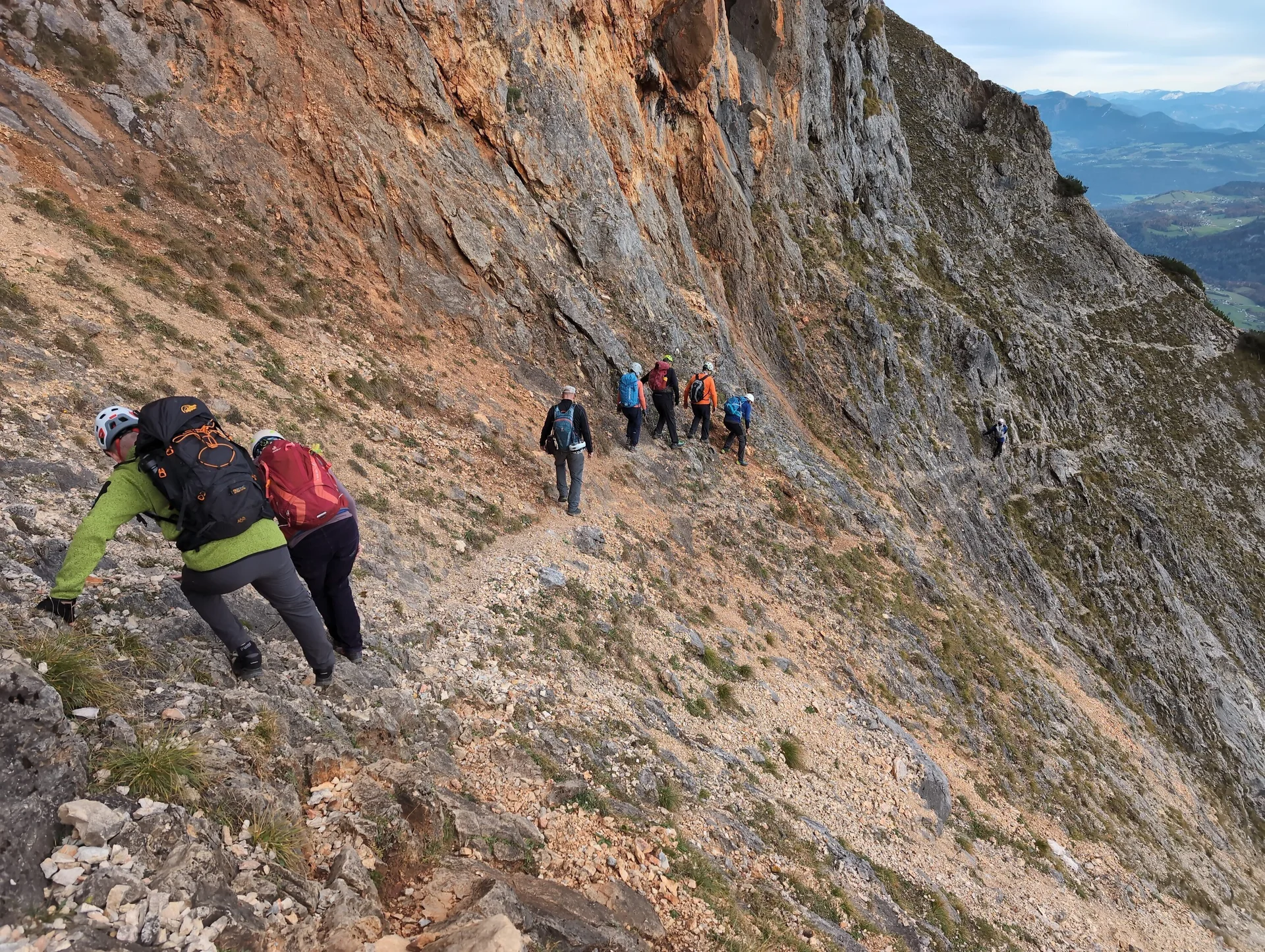Klettersteig Berchtesgadener Hochthron | © DAV Gangkofen\Martin Götz - In der langen Querung – Steigspuren auf geneigtem Fels