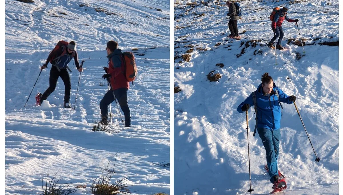 © (DAV Gangkofen) Abstieg unterhalb der Seilbahn mit und ohne Schnee