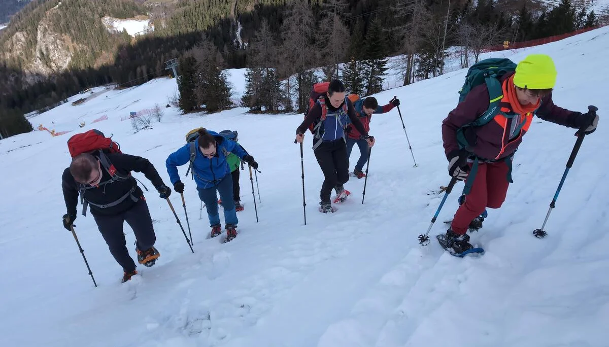 © (DAV Gangkofen) Kleine Technikeinheit im Gehen mit Schneeschuhen