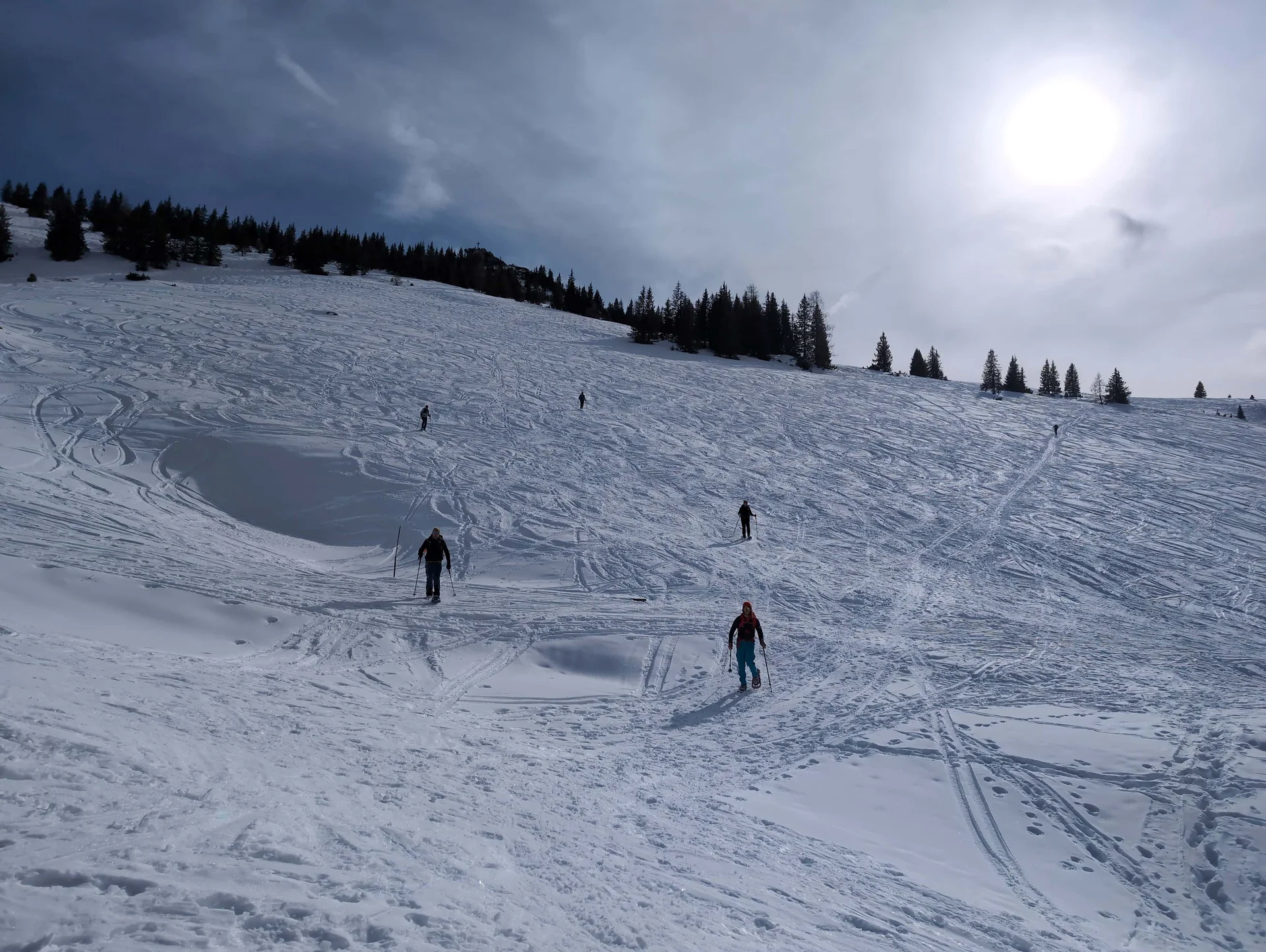 © (DAV Gangkofen) Auf direktem Weg den Gipfelhang hinab