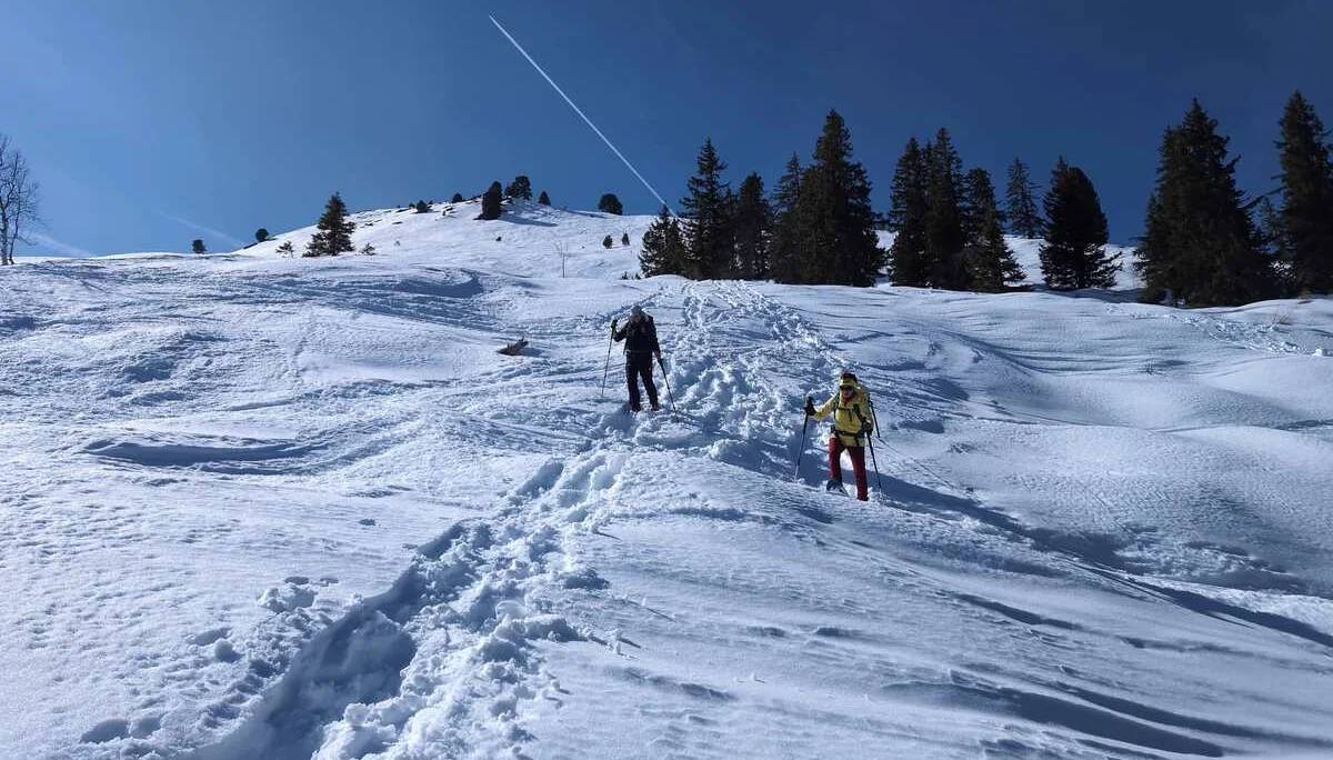© (Martin Götz) Mühsamer Abstieg im sulzigen Schnee
