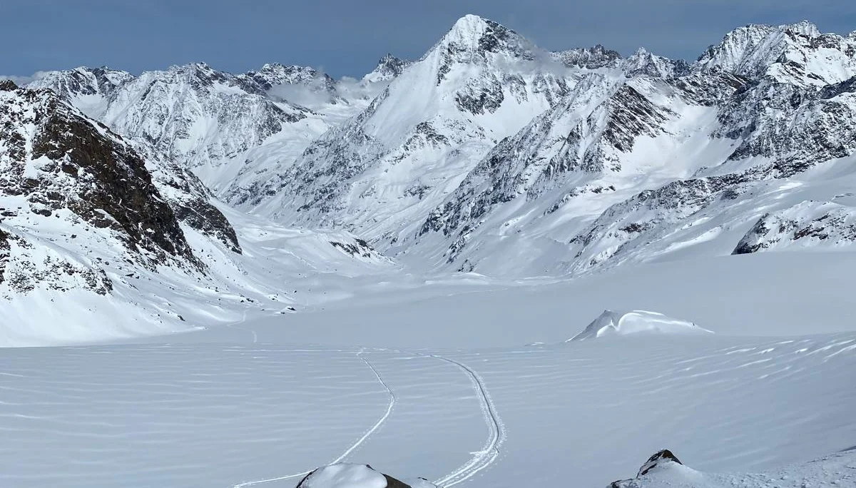 © (DAV-Gangkofen) - Blick zurück zum Sulztalferner mit unserer Aufstiegsspur