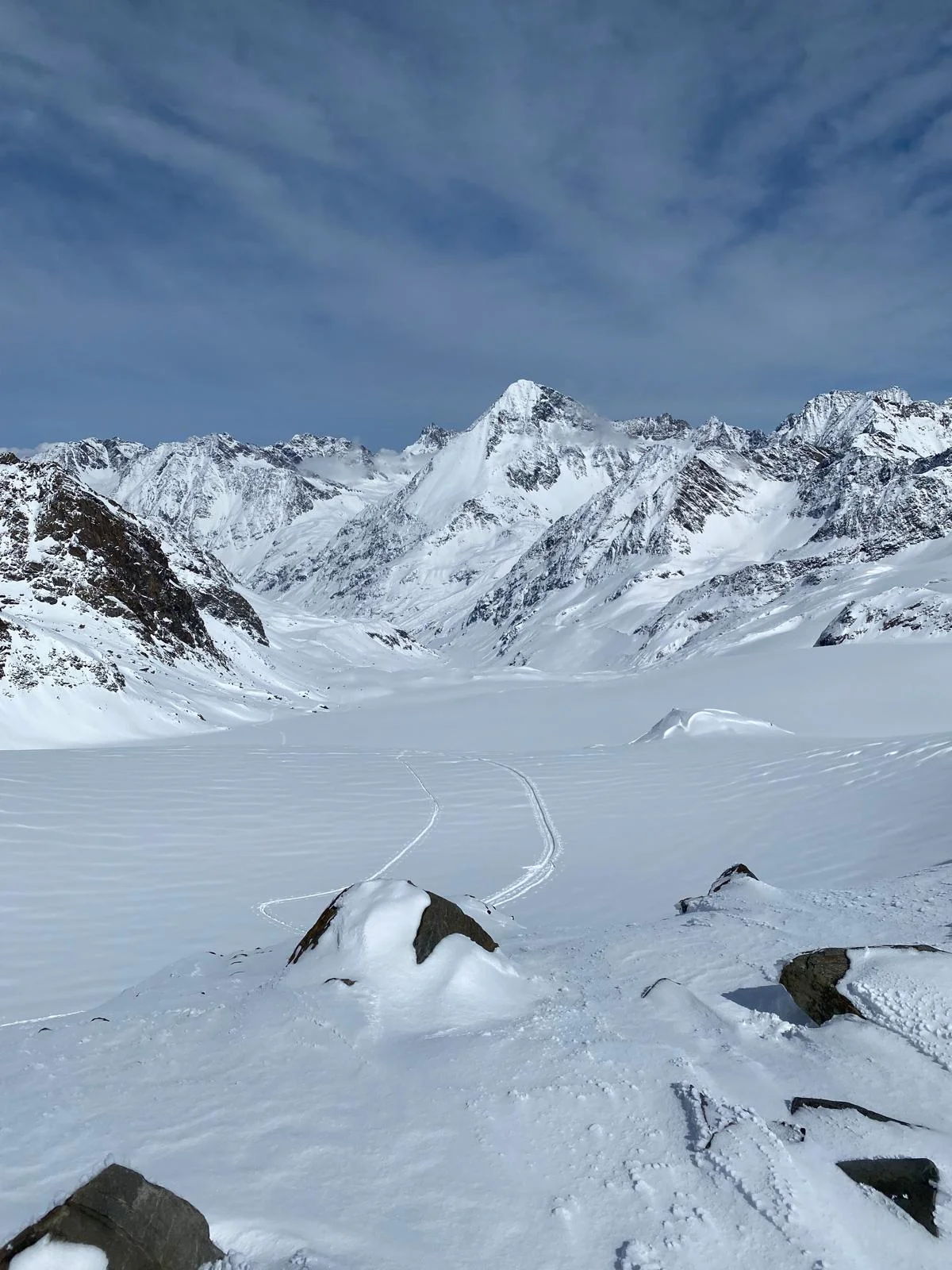 © (DAV-Gangkofen) - Blick zurück zum Sulztalferner mit unserer Aufstiegsspur