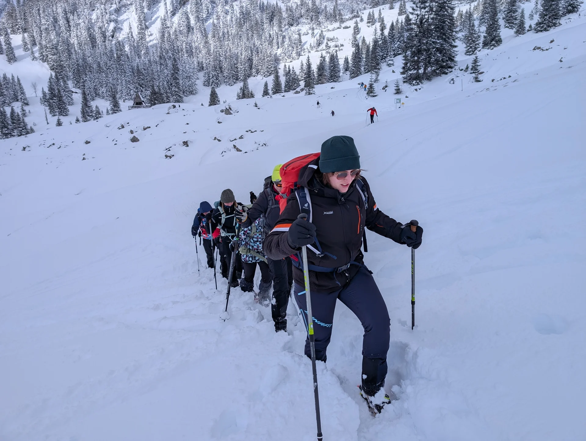 LVS-Kurs - Schneeschuhtour zum Peitingköpfl | © DAV Gangkofen/Martin Götz -LVS-Kurs - Schneeschuhtour zum Peitingköpfl - Spuranlage und Spuren im Neuschnee