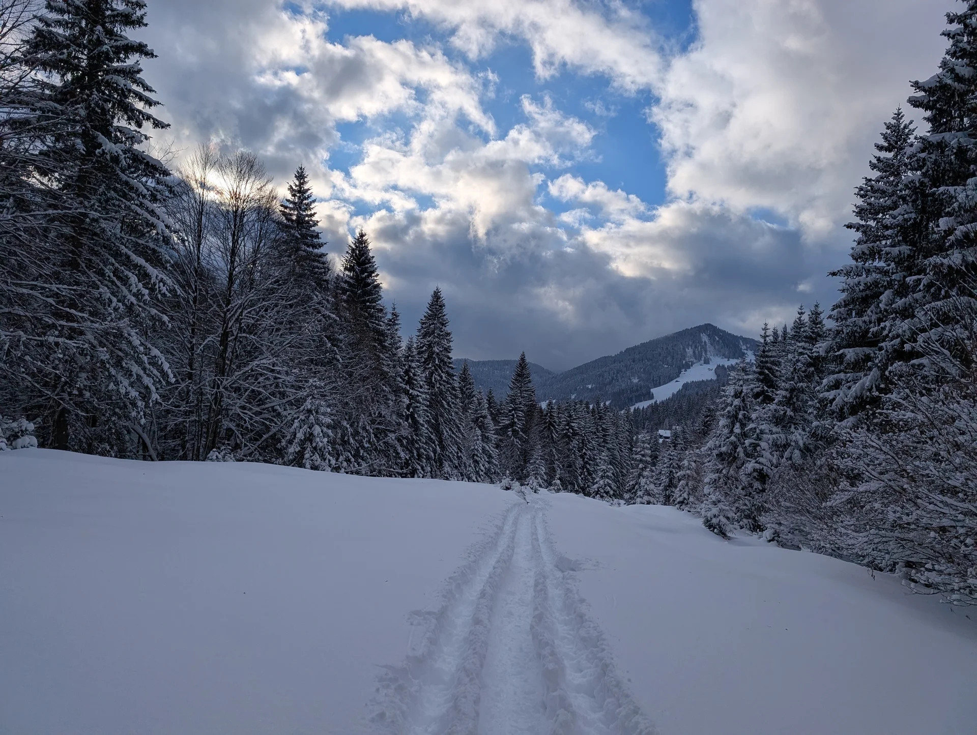 LVS-Kurs - Schneeschuhtour zum Peitingköpfl | © DAV Gangkofen/Martin Götz - LVS-Kurs - Schneeschuhtour zum Peitingköpfl - Im Abstieg - Blick auf den Skilift im Heutal