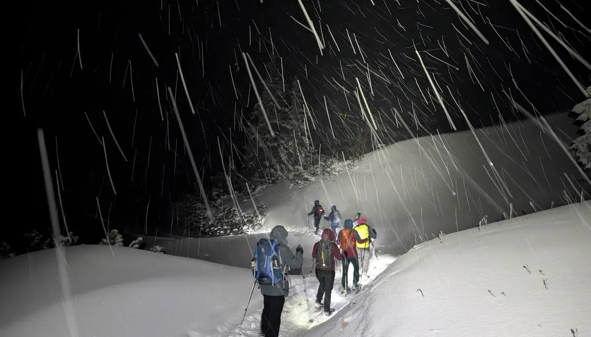 SSW Stahlhaus Vollmondtour | © DAV Gangkofen/Karin Witzelsperger_SSW Stahlhaus Vollmondtour_Rückweg im Neuschnee